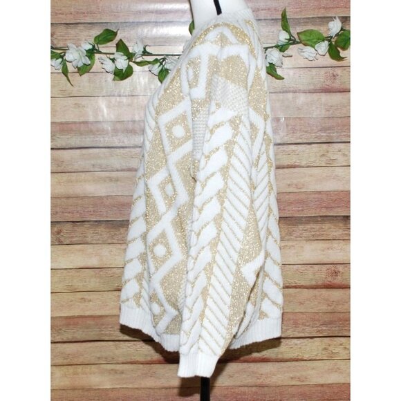 Jane Adams White And Gold Metallic Pullover Sweater Size XL Crewneck - Picture 4 of 8